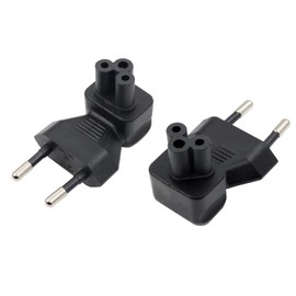 RIIEYOCA 90 Degree Right Angle Schuko Plug to IEC C5 Adapter, European Plug CEE 7/16 Male to IEC320 C5 Female Adapter for Laptop or C5 Cable Devices - Black (Pack of 2)