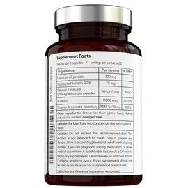 Complex Hair Formula - Biotin & Keratin with Vitamin A & E and Coconut - High Strength - 2-Month Supply - Premium Ingredients - for Stronger Hair and Skin - Made in The UK