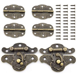 SDTC Tech Retro Design Jewelry Box Antique Hasp Latch and Vintage Bronze Engraved Mini Hinge with Matching Screws Kit for Decorative Cabinet Small Wooden Box Project (2X Hasp Catch + 4X Hinges)