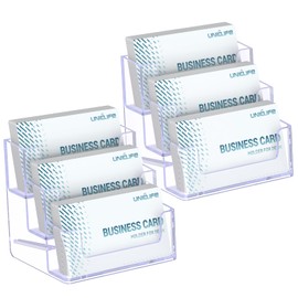 Uniclife Acrylic Business Card Holder for Desk, 3 Compartments, Transparent Business Card Display Stand for Men and Women, Desktop Business Card Organiser, Card Stand for Office