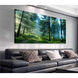 arteWOODS Green Forest Canvas Wall Art Living Room Wall Decor Large Nature Pictures Canvas Artwork Contemporary Wall Art Modern Landscape Pine Trees for Kitchen Office Home Decoration 20" x 40"