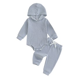 Thorn Tree Newborn Baby Boy Fall Outfits Hooded Sweatshirt Romper Stretchy Pants Knit Infant Clothes Set