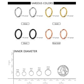 QXXPVV 5Pcs Hoop Nose Rings 20G 18G Stainless Steel Piercing Ring for Nose Septum Cartilage Helix Tragus Conch Rook Daith Lobe Silver/Gold/Rose Gold/Black for Women(5pcs Rose Gold 20G)