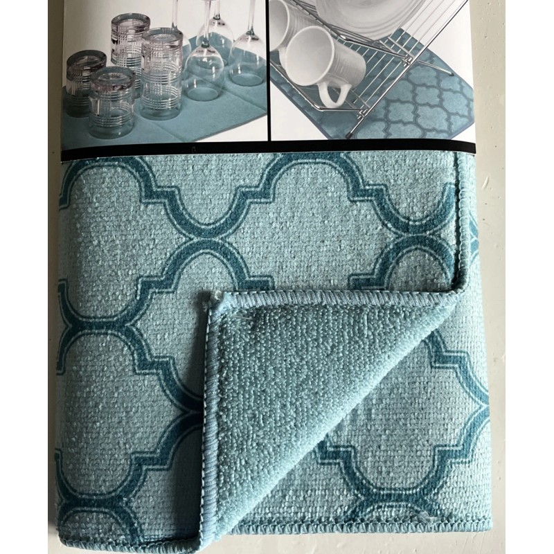 Ritz Trellis Print Reversible Mat Fast Drying Aqua Blue Folds
