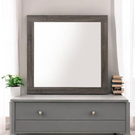 ZJMTOCYU Rustic Gray Oak Finish Mirror with Non-Beveled Edge, Versatile Square Shape, Wooden Trim Frame for Contemporary and Traditional Design