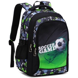 AM SeaBlue Backpack Boys Elementary School Bookbag Durable Heavy Duty Student Teenage Sturdy Kids Travel Waterproof Big (Green-Soccer)