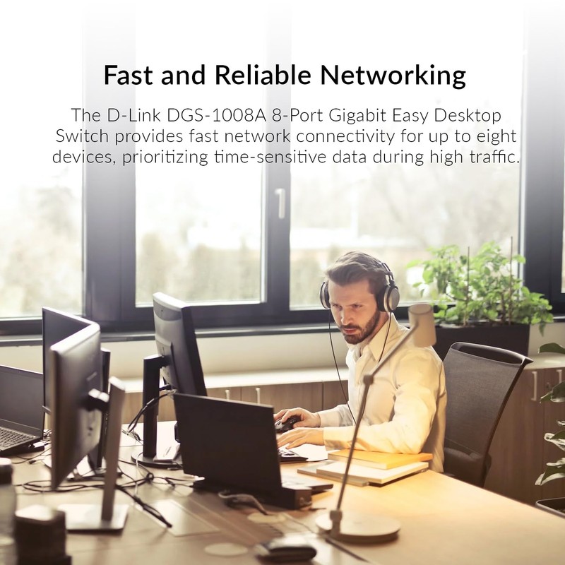 D-Link DGS-1008A 8-Port Gigabit Ethernet Switch, Compact Desktop Housing, Energy-Efficient,
