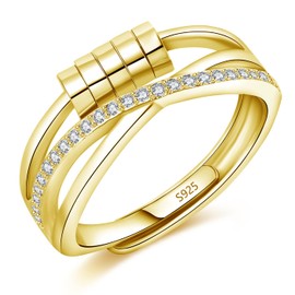 Kamise Silver Anxiety Ring, 925 Sterling Silver Fidget Ring for Anxiety Women, Adjustable Open Spinner Fidget Rings with 5 Beads, Infinity Gold Anxiety Fidget Rings Rings for Stress Worry Relief