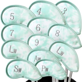 Golf Club Head Covers Iron Golf Club Head Covers Value Set of 12 Iron Club Head Covers Black Blue Red with Printed Number, Faux Leather Golf Headcover (Green)