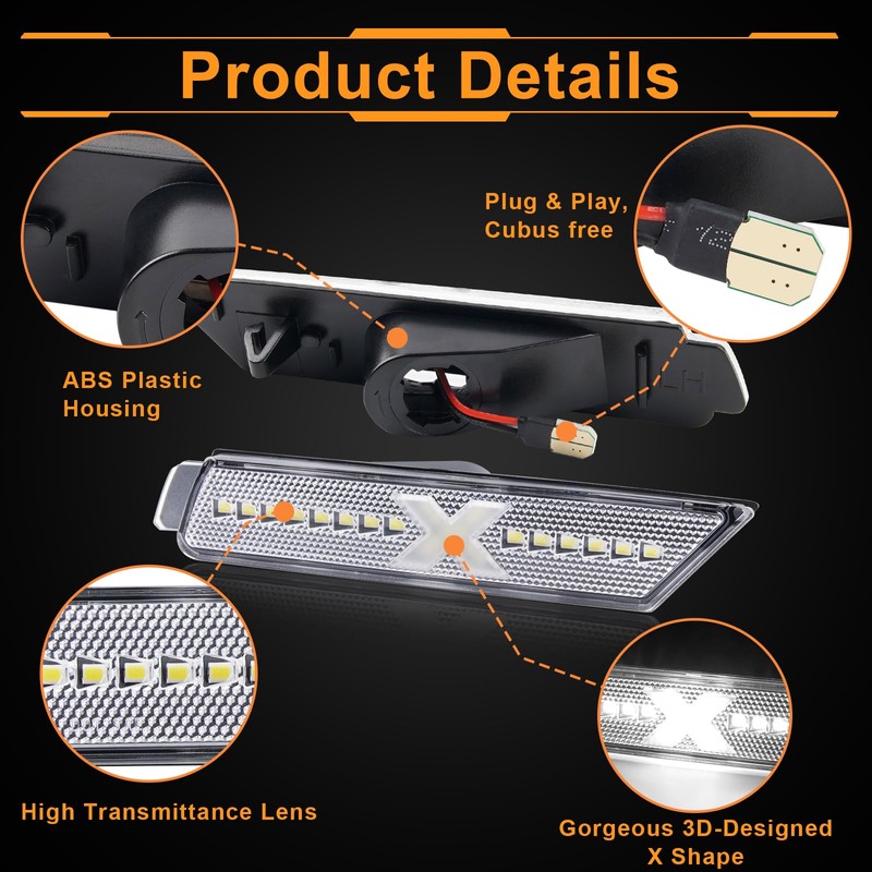StylinPro White LED Side Marker Lights for 2010-2015 Chevy Camaro,