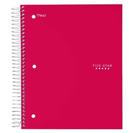 Five Star Spiral Notebook, 5 Subject, Wide Ruled Paper, 200 Sheets, 10-1/2" x 8", Color Selected For You, 1 Count (05250)