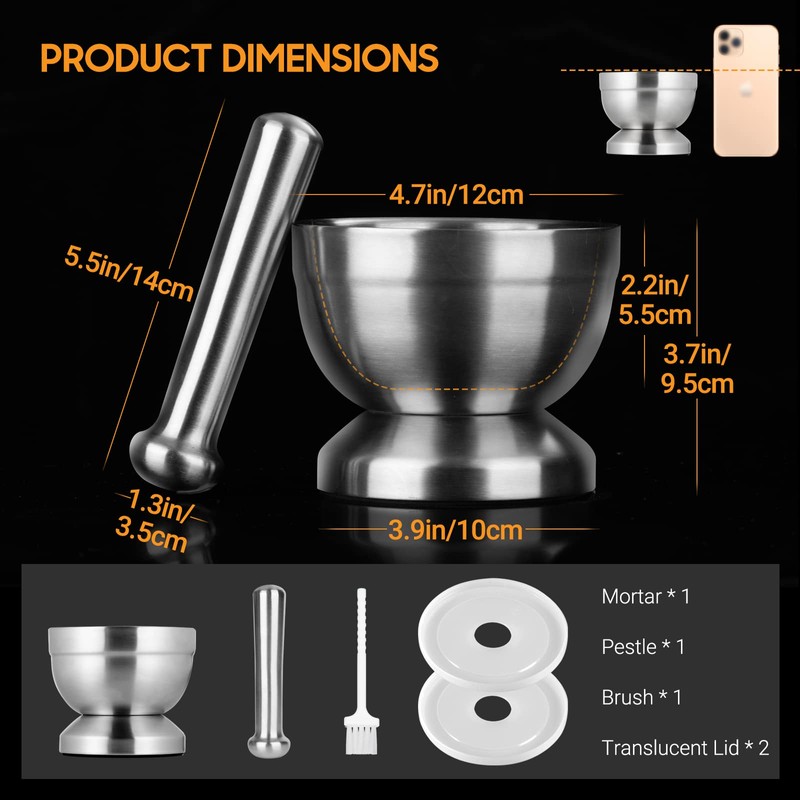 Tera 18/8 Stainless Steel Mortar and Pestle with Brush Spice