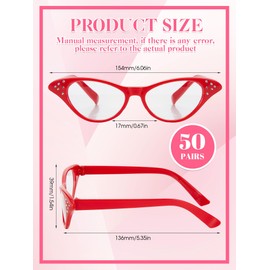 Dunzy 50 Pairs 50s Cat Glasses Bulk for Women Cat Party Decorations 1950s Glasses Costume Glasses Old Lady Glasses for Hip Hop Sock