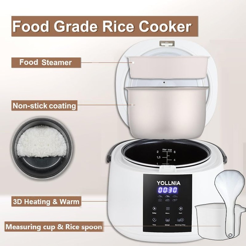 Yollnia 3L Rice Cooker 12 cups (Cooked), Mini Digital Rice
