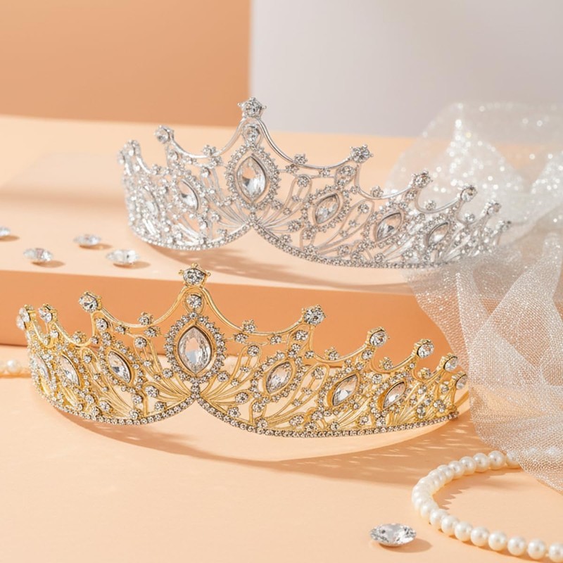 2 Piezas Coronas Princesa con Cristal para Niña y Mujer
