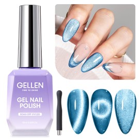 Gellen Blue Cat Eye Gel Nail Polish, 18ml Magnetic Nail Polish with Magnet Stick, Summer Glitter Reflective Cat Eye Nail Polish Soak Off UV Gel Nail Art Salon Home