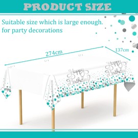 YAAVAAW 137 * 274cm Happy Birthday TableCloth Tablecover Party for Girls Boys Birthday,Green Silver Dot Dining Table Cover Plastic Tablecloths for Baby Girls Boys Men Women Birthday Party Decorations