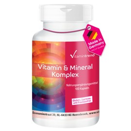 Vitamin & Mineral Komplex - 100 Kapseln ! 3-MONATS-VORRAT ! Multivitamin-Präparat in sicherer Dosierung | Vitamintrend®