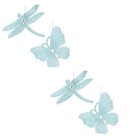 Gisela Graham Pale Blue Glitter Acrylic Butterfly/Dragonfly Christmas Decorations, Set of 4