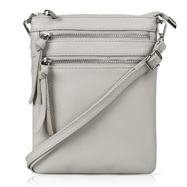 befen Women's Cross-body Bags, Genuine Leather Black Shoulder Handbags Functional Multi Pocket Small Cross Body Purse for Women-Beige Grey