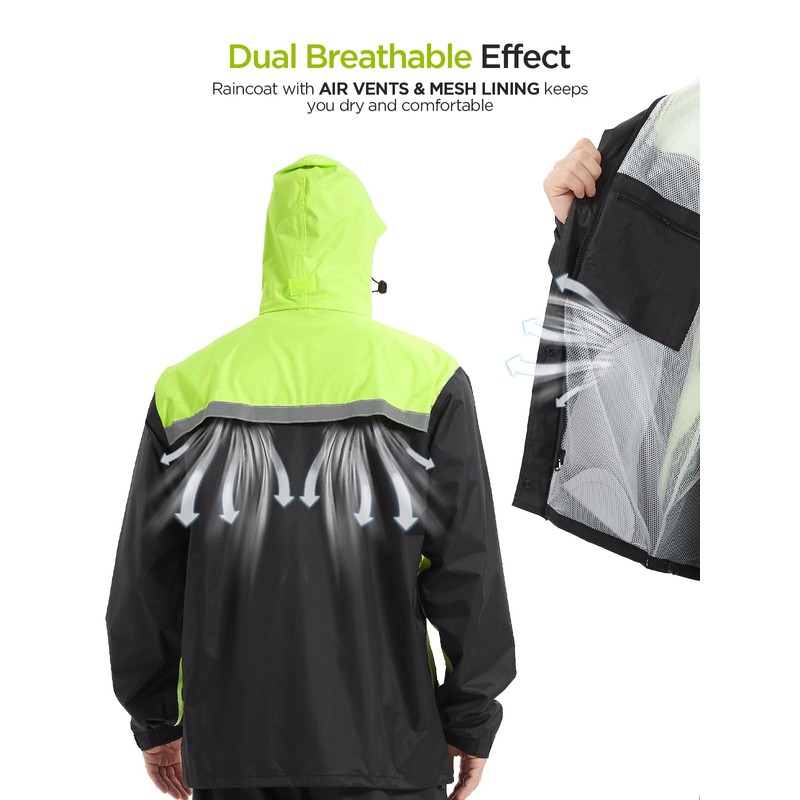 ProHydra Mens Rain Suits with Air Vents Reflective Stripes Waterproof