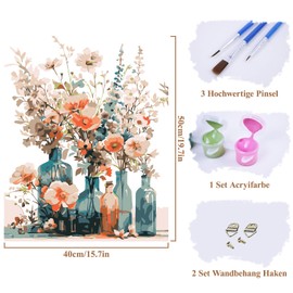 YAOYIN Paint by Numbers Adult Flower, DIY Hand Painted Oil Painting Kit with Brush and Acrylic Paints for Beginners, Painting by Numbers, for Home Decoration, Birthday, Christmas Gift, 40 x 50 cm