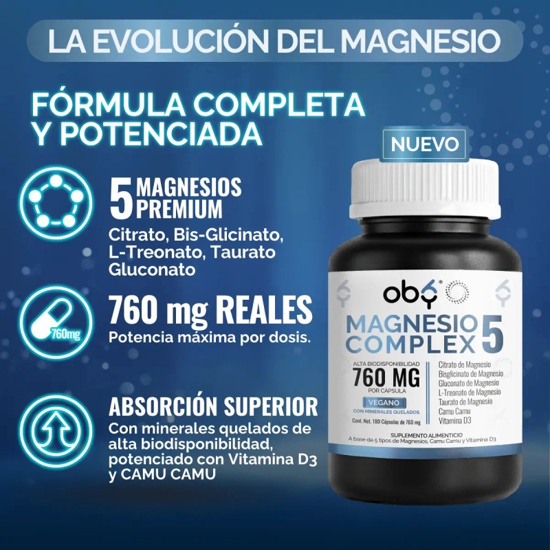 Oby Magnesio Complex Citrato Glicinato Treonato Taurato Gluconato Oxido Minerales
