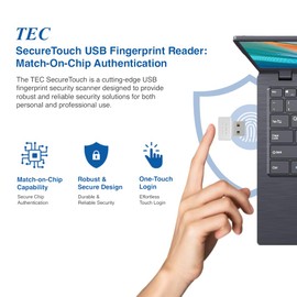 TEC SecureTouch TE-FPA4-MC USB Dongle Fingerprint Reader - Windows Hello, Microsoft Copilot+ PCs & SDCP Compatible, Windows 10 & 11, 360° Quick Match