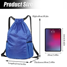 Drawstring Bags Unisex Waterproof Sports Bag Swim PE Bags Drawstring Gym Bag for School Sports Swimming Gym Travel Beach (Blue)