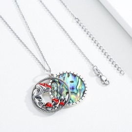 Mushroom Chain Sterling Silver Abalone Shell Pendant Necklace Mushroom Jewellery Gifts for Men Women Girls, Sterling Silver, Abalone Shell