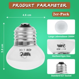 LUCKY HERP Basking Spot Heat Lamp, Reptile Heat Lamp Terrarium 40 W, Pack of 2, E27 Terrarium Heating Lamp for Reptiles, Turtles, Chameleons, Lizards