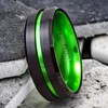 Sublime 8mm Black Tungsten Ring w/Lime Green Stripe & Matching
