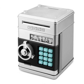 Renvdsa Electronic Password Piggy Bank Cash Coin Can Auto Scroll Paper Money Saving Box Toy for 6 7 8 9 10 11 12 Years Old Kids Gifts (Silvery)