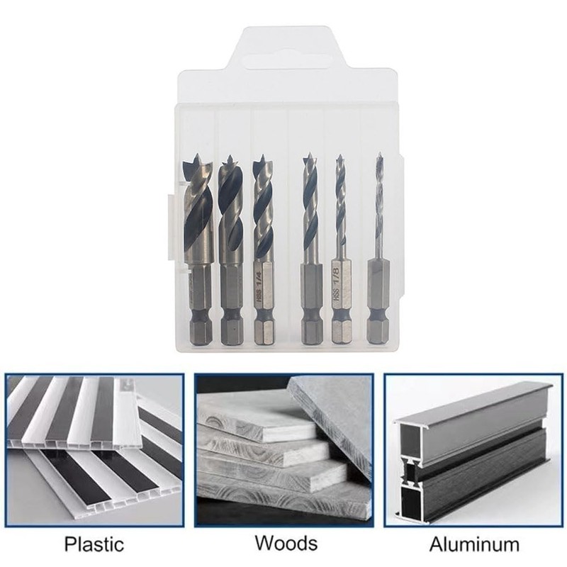 6 Piece Stubby Drill Set, Hexagonal Drill Bit Set, HSS