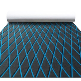 FOCEAN Boat Flooring EVA Foam Boat Decking Marine Mat Non-Slip Self-Adhesive Flooring Sheet for Motorboat Kayak Surfboard Garden Swimming Pools, 94.5''x 47.2'', Dark Grey with Blue Lines
