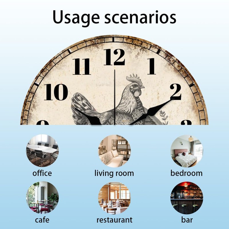 CHGCRAFT Wall Clock Country Style Chicken Wall Clock Non-Ticking Clock