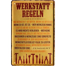 schilderkreis24 - "Werkstatt-Regeln" Tin Sign - Humorous Wall Decoration for Craftsmen & Mechanics, Ideal as a Gift