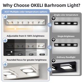 OKELI LED Modern Bathroom Vanity Light Fixtures (4-Light, 30-Inch), Brushed Nickel Acrylic Bathroom Wall Lighting Fixtures Over Mirror, 3CCT, ETL Listed, Dimmable