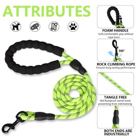 Rope Dog Lead with Soft Padded Handle, 2m Reflective Dog Lead and Multi-Colour for Medium Large Dogs, 1.2cm (Green, 200 * 1.2cm)