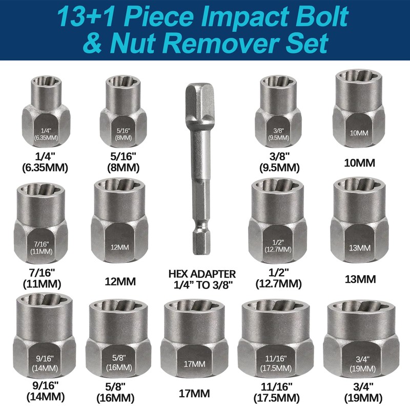 DOAHO 13+1Pcs Impact Bolt Extractor Kit & Lug Nut Removal