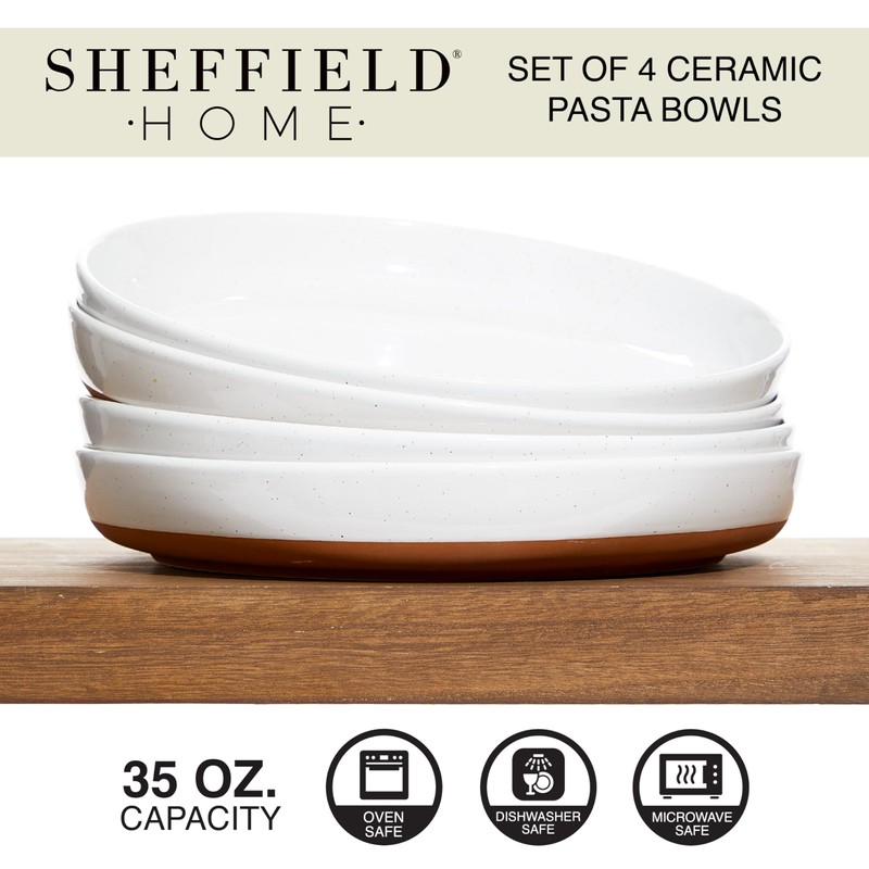 Sheffield Home Stoneware Flat Pasta Bowls, Set of 4 Stylish