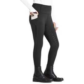 FitsT4 Sports Girls Full Seat Riding Tights High Waist Kids Equestrian Breeches Horse Schooling Pants Zipper Pockets Black Size M