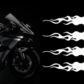 Arwrilt 4 PCS 5.9"x1.2" Flame Reflective Stickers, Vinyl Racing Sports Fire Decals, Self-Adhesive Flame Stripe Decal for Off-Road Vehicle Motorcycle Bike Skateboard Laptop DIY Decoration (White)