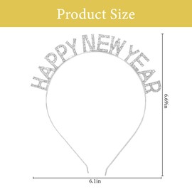 Pejlnd New Year Headband Decorations 2025 - 1Pcs Glitter Silver Rhinestone, Crystal New Year Eve Sparkly Party Headwear for Women & Men NYE Party Favors