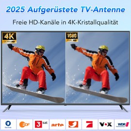 DVBT2 TV Antenna, DVB-T/DVB-T2 TV Antenna with Amplifier, High Definition TV Channels and VHF/UHF/DAB Signals Suitable for All TVs