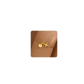 Jewigo Cross Bracelet for Women Dainty 18K Gold Plated Cross Initial Bracelets Simple Gold Letter Bracelet Confirmation Gift