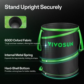 VIVOSUN 47-Gallon Collapsible Trash Can, Reusable Pop-Up Garden Bag with Hard-Shell Bottom, Leaf Scoops and Gloves, Yard Waste Container for Lawn Care and Camping, 2-Pack