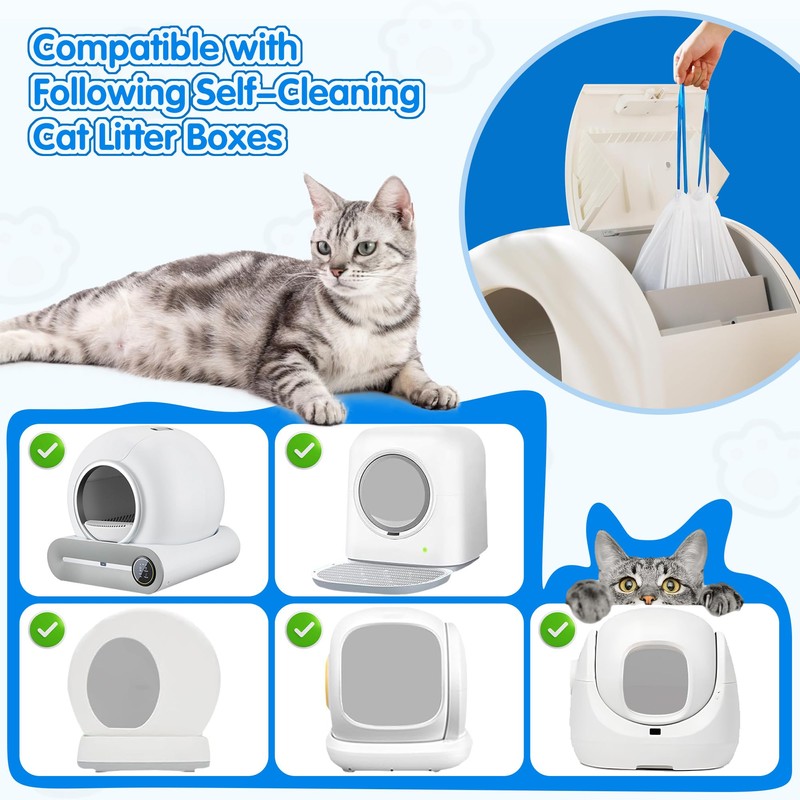 60 Count Self Cleaning Cat Litter Box Liners Bag Compatible