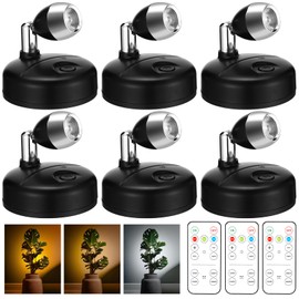 Hortsun 6 Pcs Mini Battery Operated Spotlights with 3 Remote Indoor Plant Wireless LED Spot Lights Rotatable Dimmable Accent Picture Lights for Wall Artwork Painting Display(Black)
