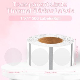 500 Pcs 1'' x 1'' Transparent Circle Thermal Sticker Labels Clear Circle Thermal Label Thermal Printer Stickers Thermal Labels Round Thermal Sticker Paper Not Applicable to D11 D110 B18 D101 D30s